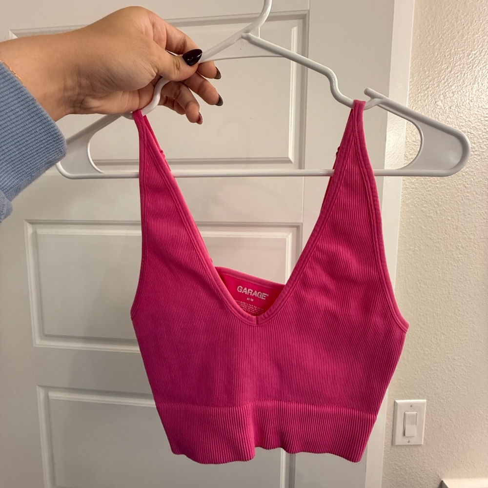Garage Pink Ribbed Crop Top